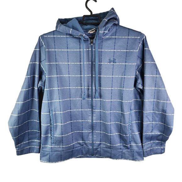 Men's Under Armour Blue Plaid Hoodie Jacket Full Zip Long Sleeve Size XL - Picture 1 of 13